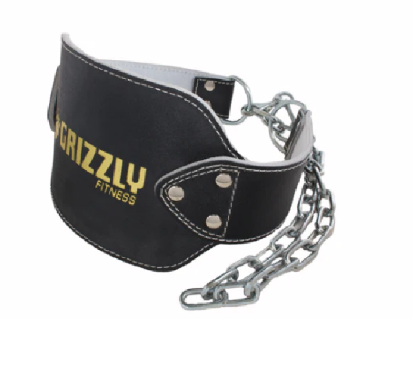Grizzly Fitness Leather Pro Dip and Pull Up Weight Training Belt with 36" Chain