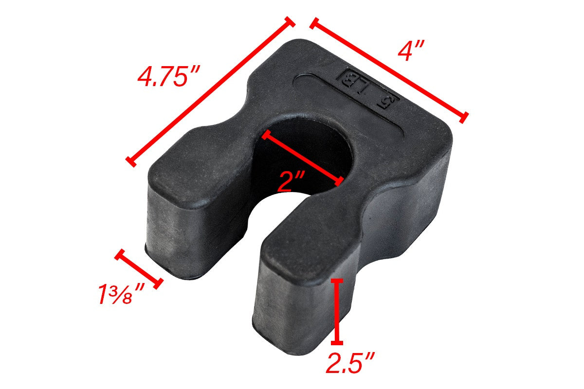 5lb weight with dims 4.75" tall 4" wide 2.5"thick Center is 2" hole 1 3/8" on each side of open endi