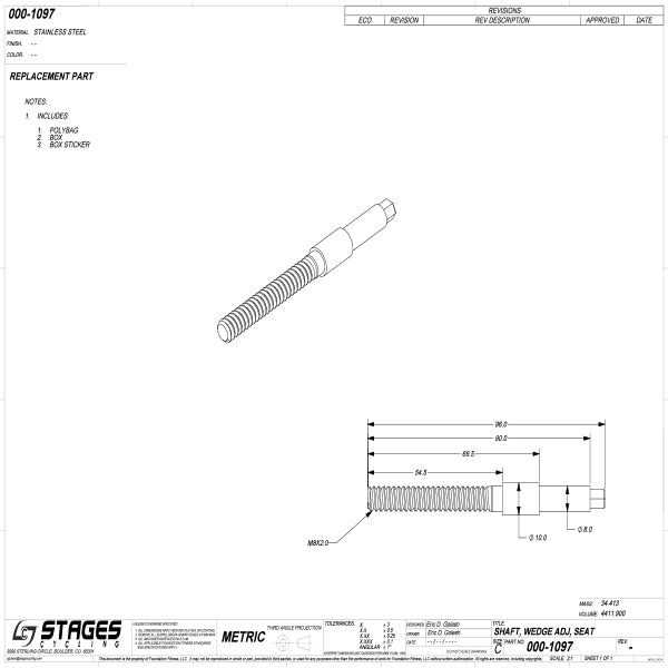 Stages 000-1097 Shaft, Wedge adj, Seat