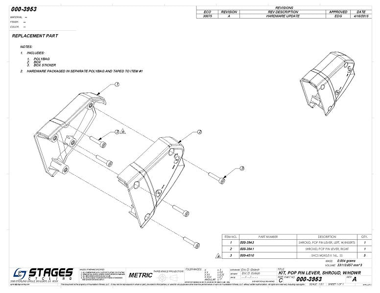 Stages - 000-3953 LOCK PIN, VERT ADJ (SC3)