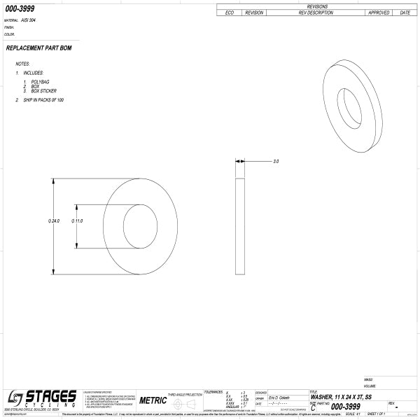 Stages 000-3999 Washer 11 x 24 x 3T, SS