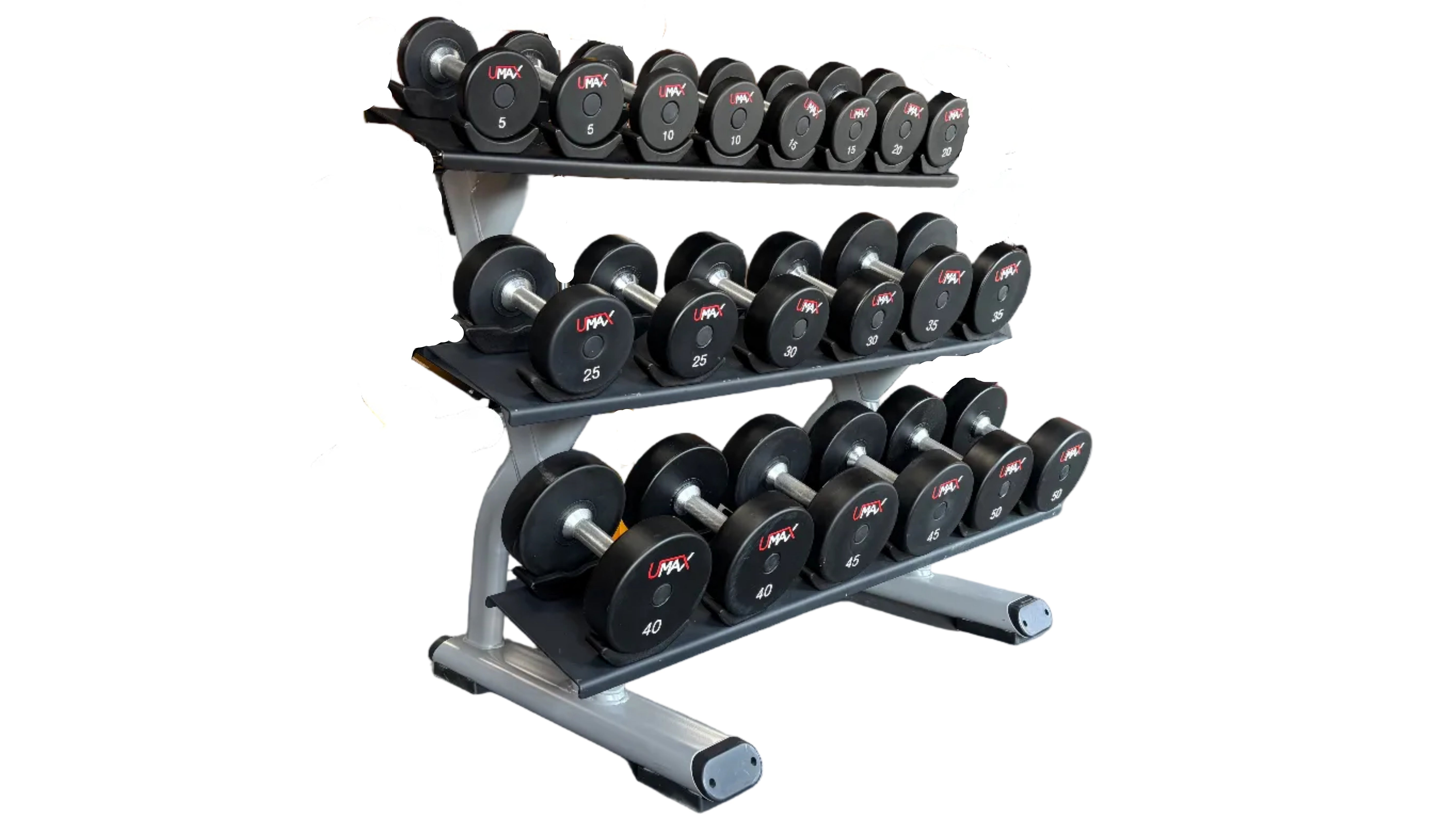Demo Umax dumbbell set with rack