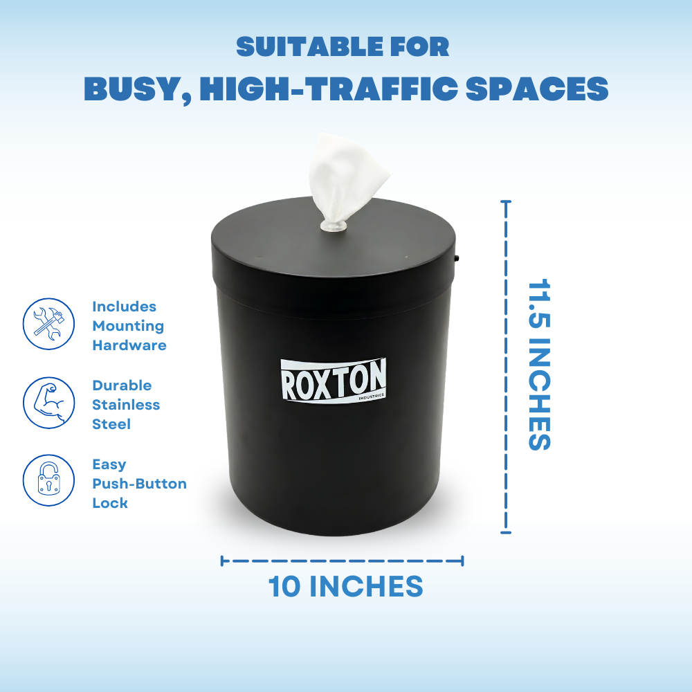Roxton Stainless Steel Black Wall Mount Wipes Dispenser