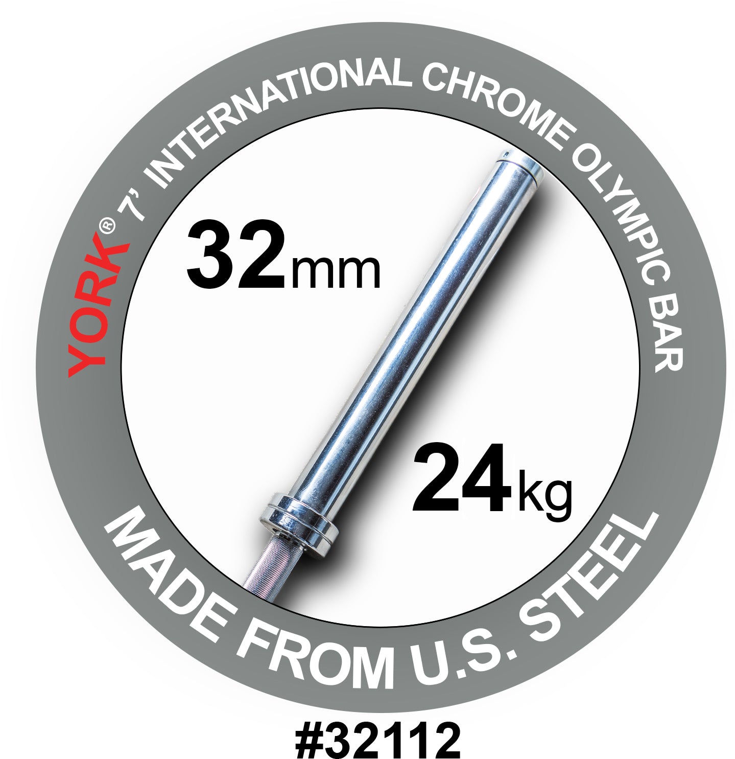 YORK 7′ International Chrome Olympic Bar – 32mm