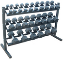 York 5-50 Hex Rubber Dumbbell set W/3 tier rack