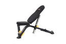 Altas Home Gym Adjustable Bench with black frame and black  Altas Logo upholstery