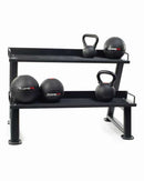 CoreFX Kettlebell rack with kettlebells and med ball on it